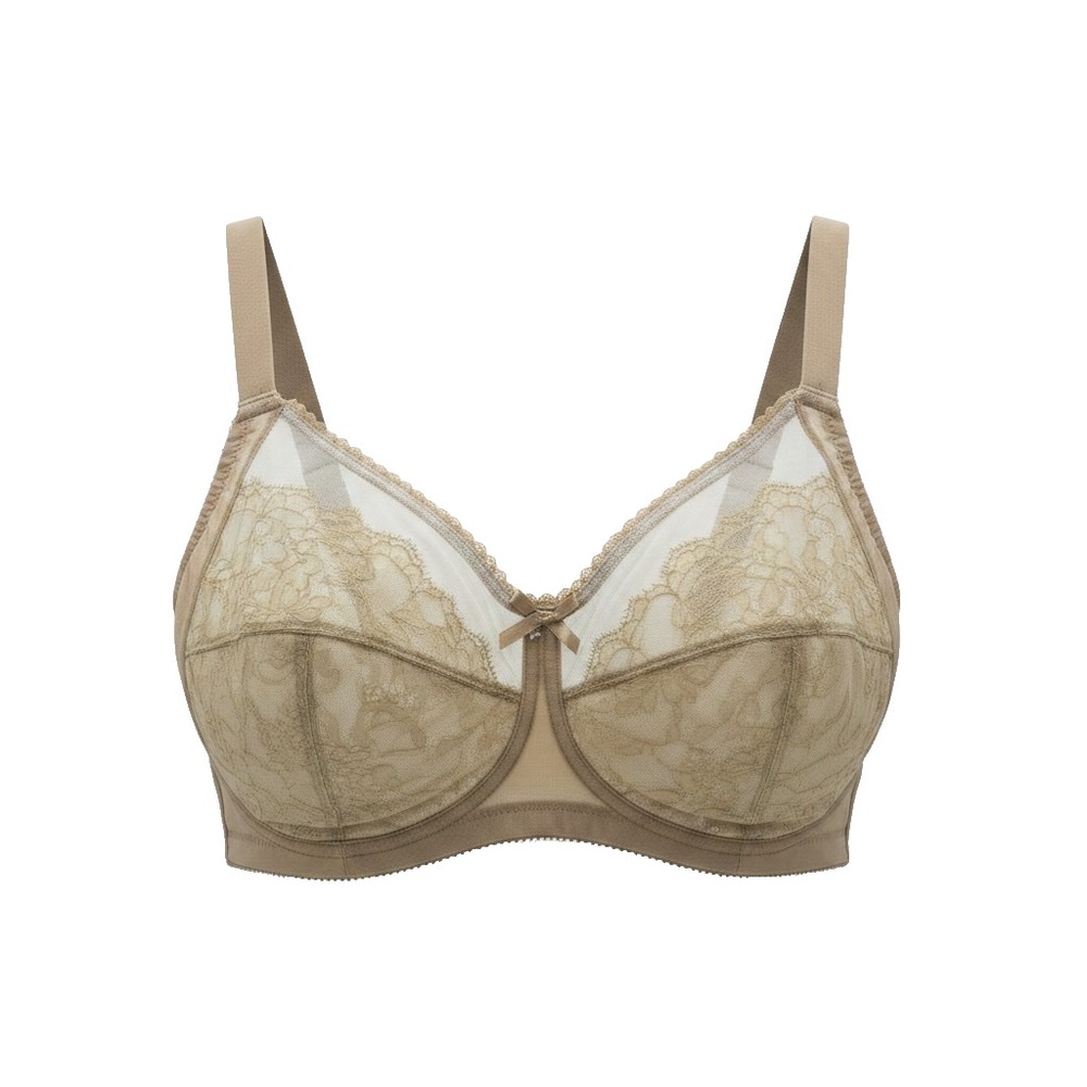 Wacoal Retro Chic Unlined Full-Figure Wireless Bra Beige Lace 852186 36DD